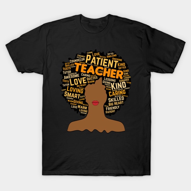 African American Teacher Words in Afro T-Shirt by blackartmattersshop